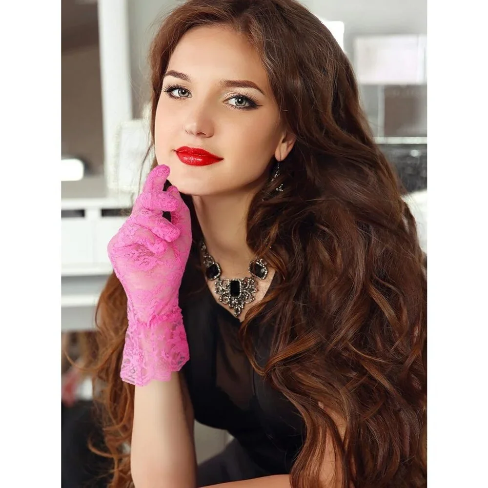 Women's Short Lace Courtesy Elegant Gloves Rose Red Wedding Dinner Opera Parties